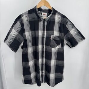 Levi's Shirt Mens XL Black Gray Plaid Short Sleeve Button Front Casual